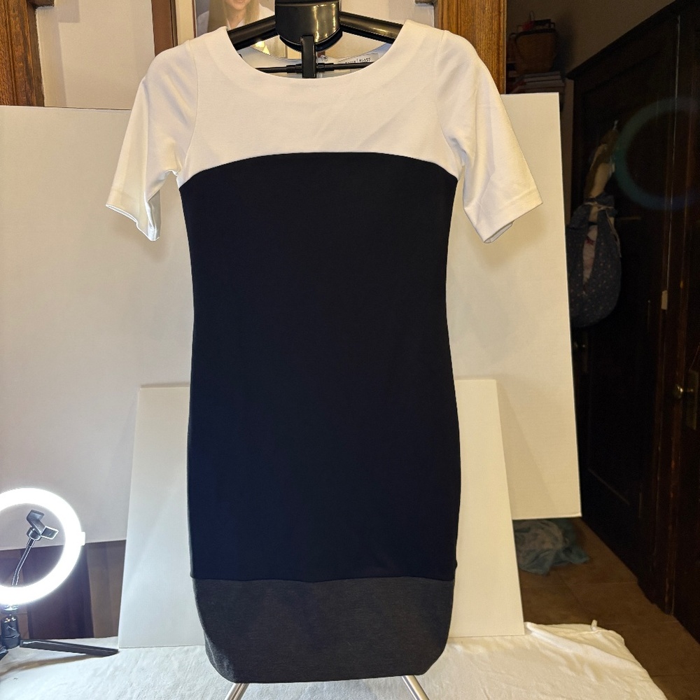 New White House Black Market Sheath Dress Womens 0 Colorblock Short Sleeve Midi